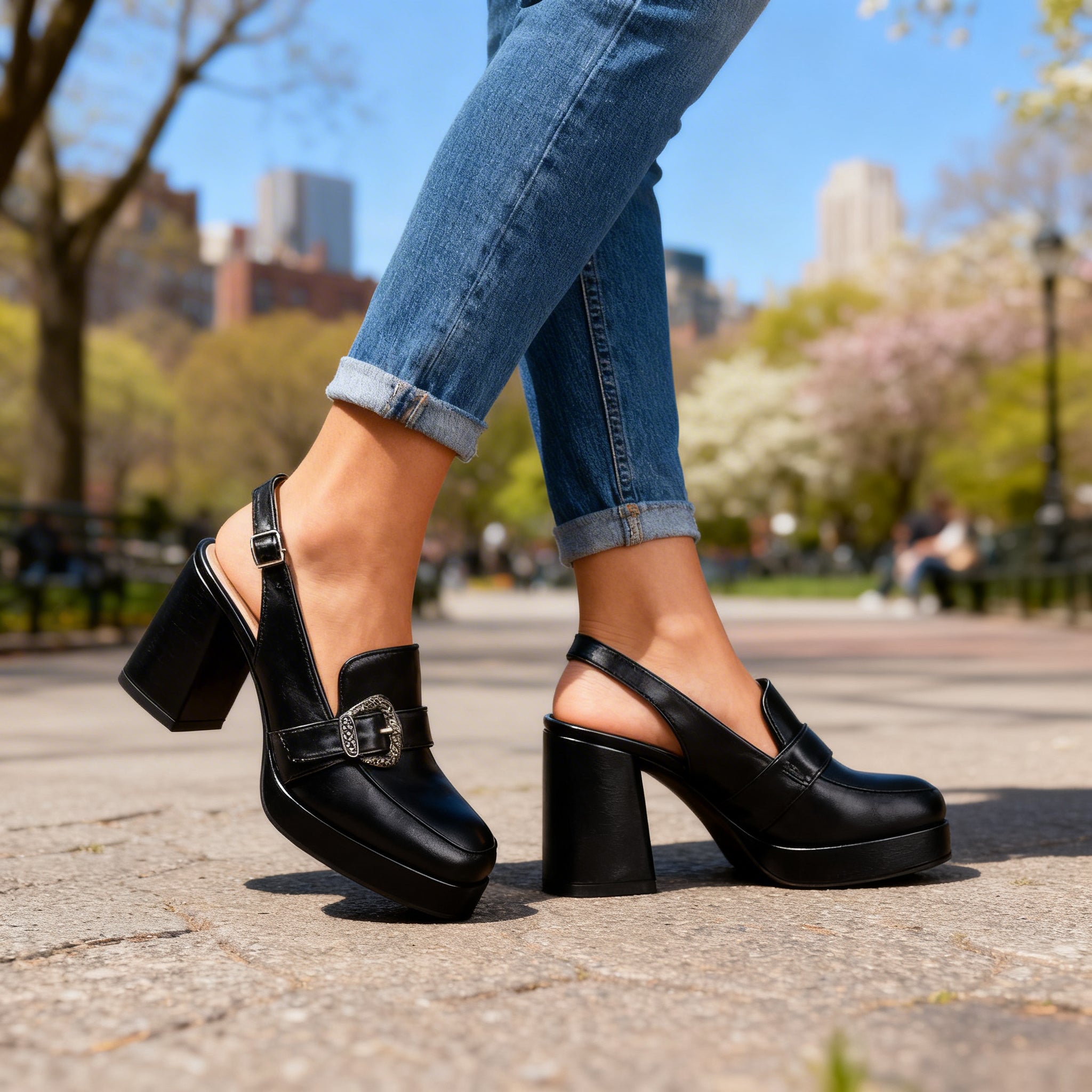 Liora | Damen Loafer Slingback Schwarz Blockabsatz Elegant Casual 3