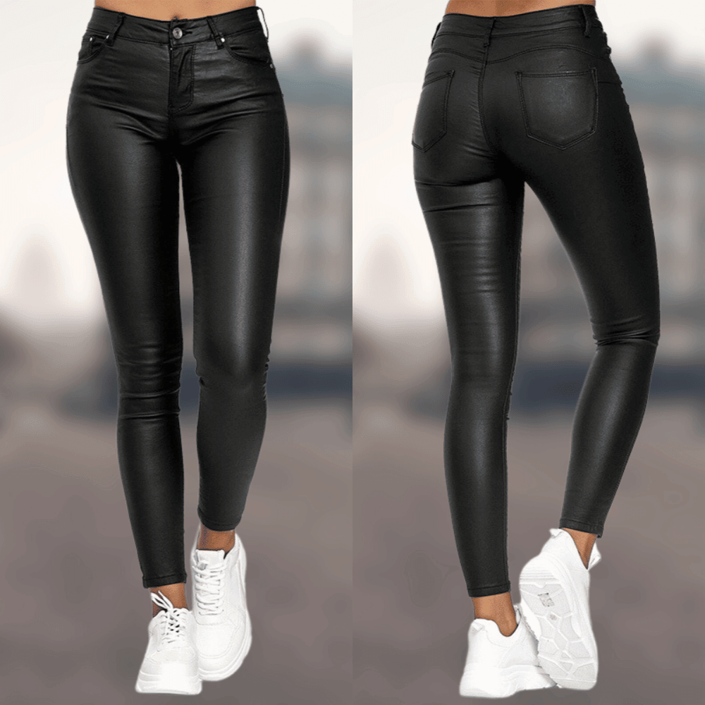Livia | Bequeme, Slim Fit Damenhose aus PU-Polyester-Mischung 0