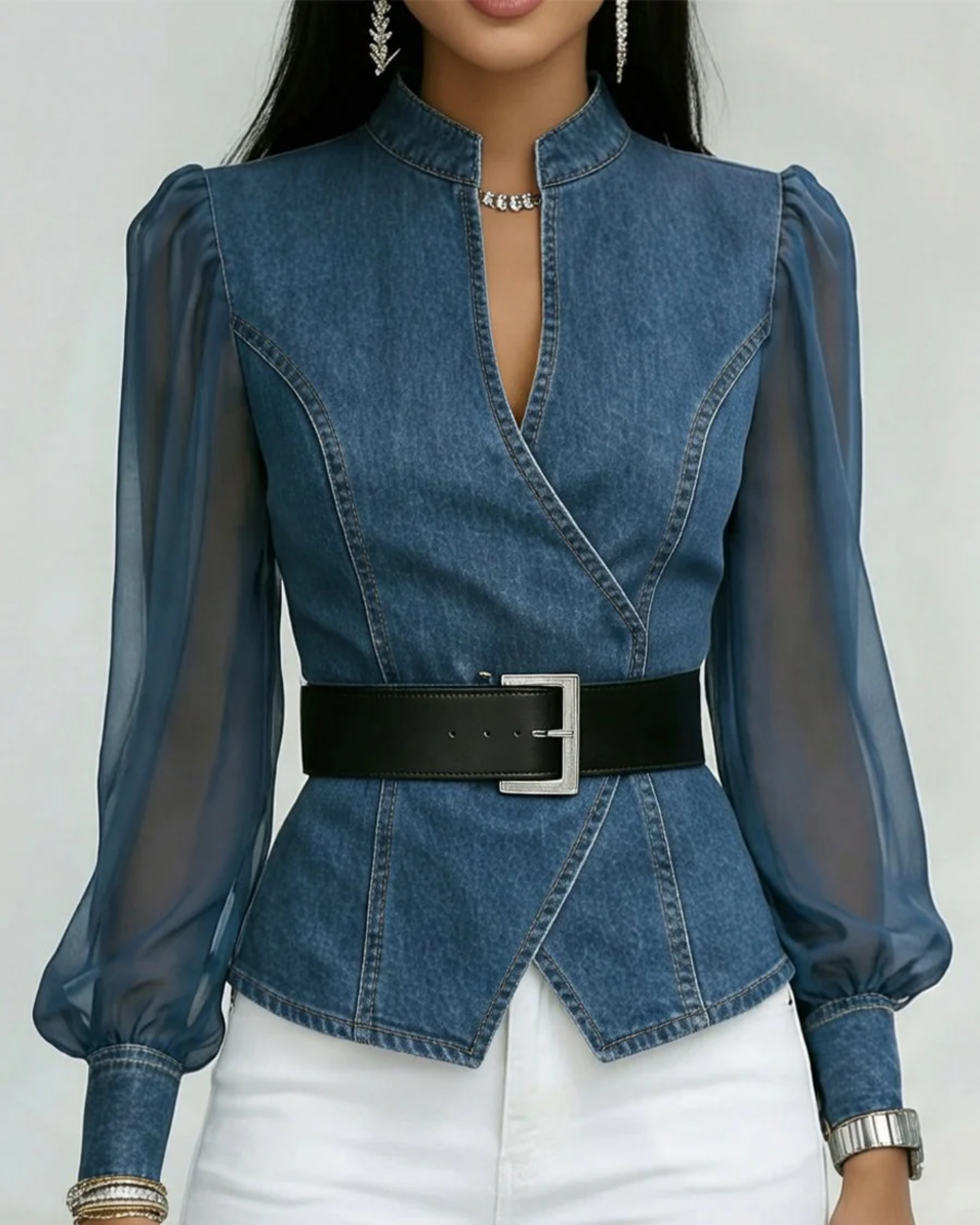 Livia | Elegante Damenbluse mit Chiffonärmeln und Wickelschnitt 0