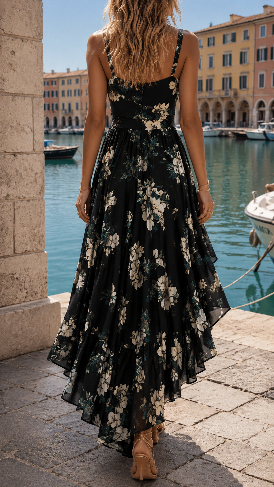Livia | Elegantes, Fließendes &amp; Asymmetrisches Maxikleid mit Blumenmuster 1