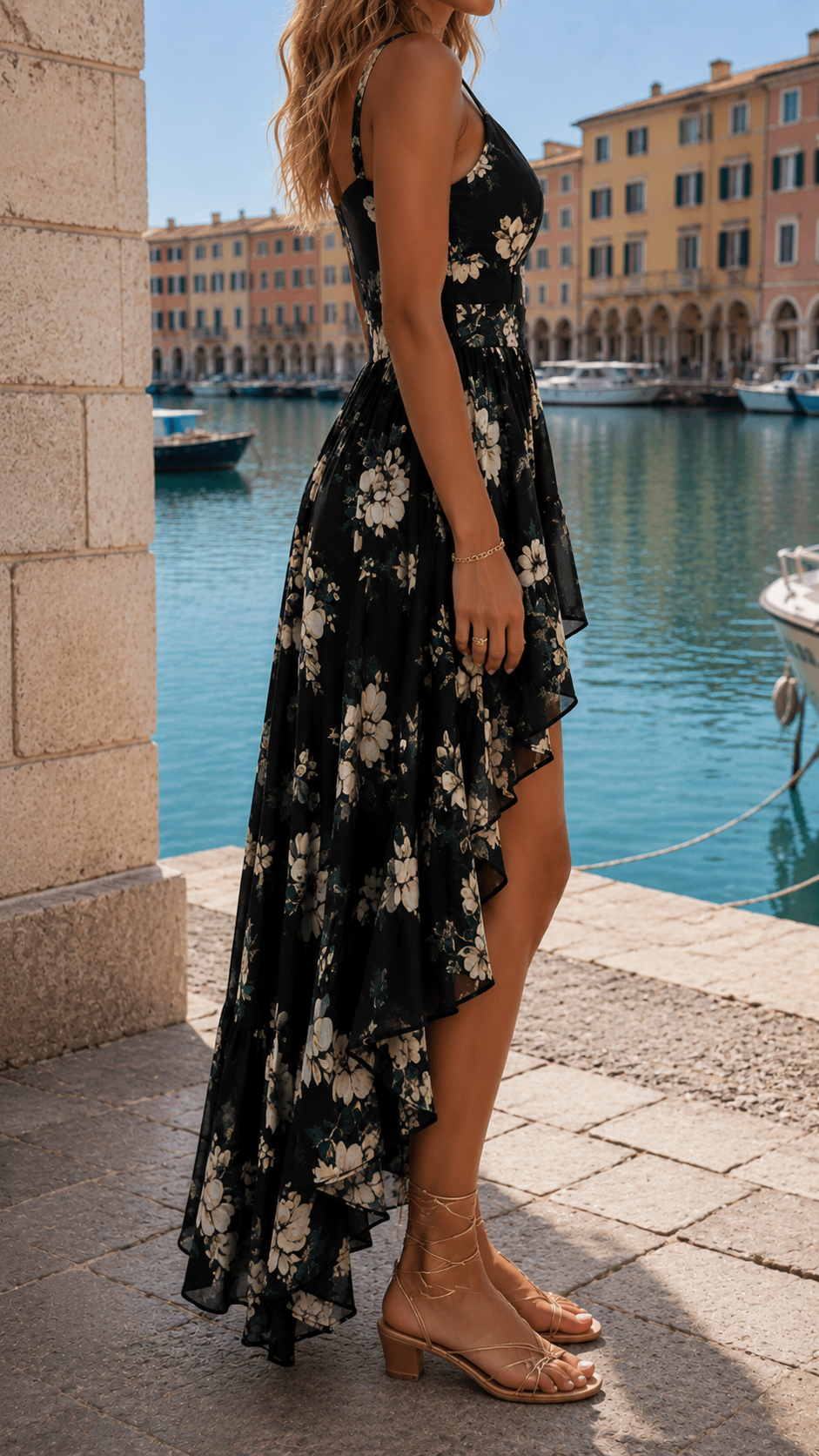 Livia | Elegantes, Fließendes &amp; Asymmetrisches Maxikleid mit Blumenmuster 2