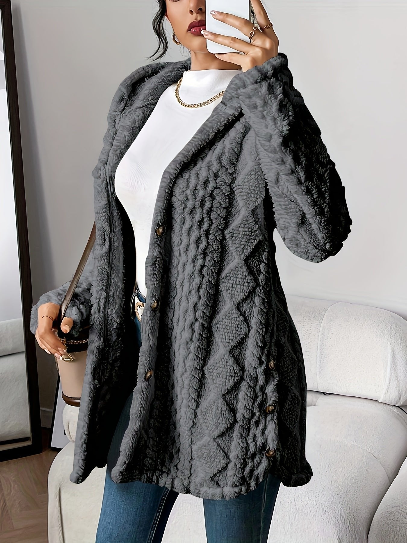 Luna | Bequemer, langer Fleece-Cardigan mit Kapuze 4