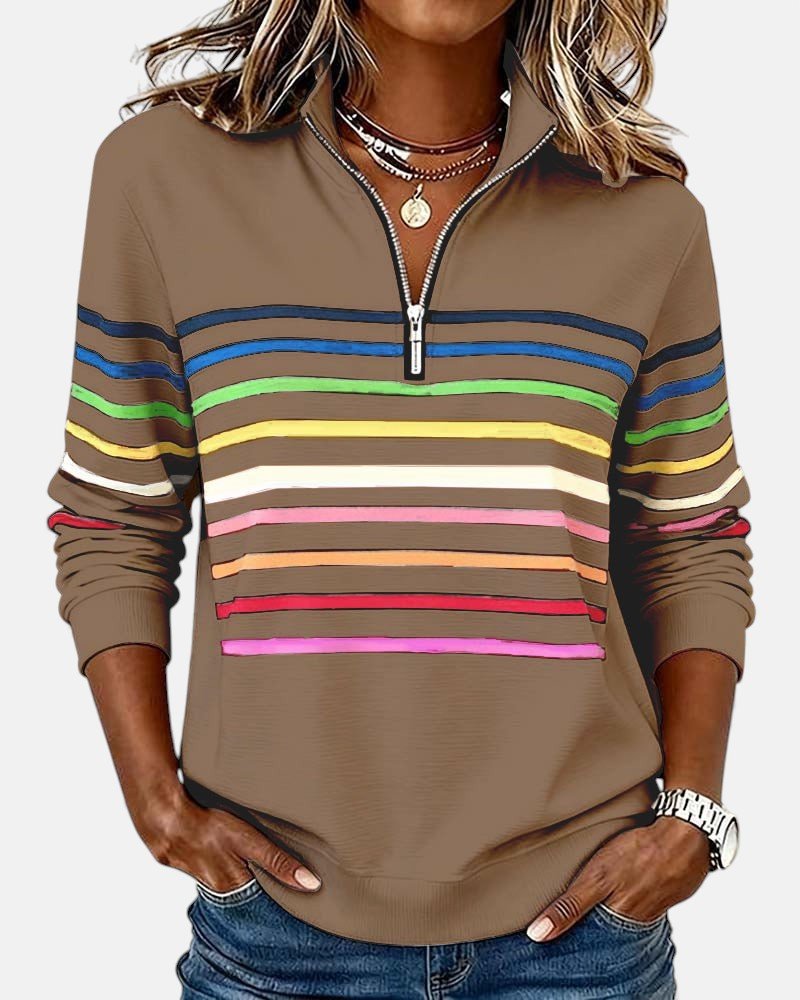Madison | Damen-Sweatshirt mit Viertelreißverschluss, gestreift, langärmlig 4