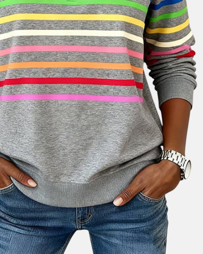 Madison | Damen-Sweatshirt mit Viertelreißverschluss, gestreift, langärmlig 7