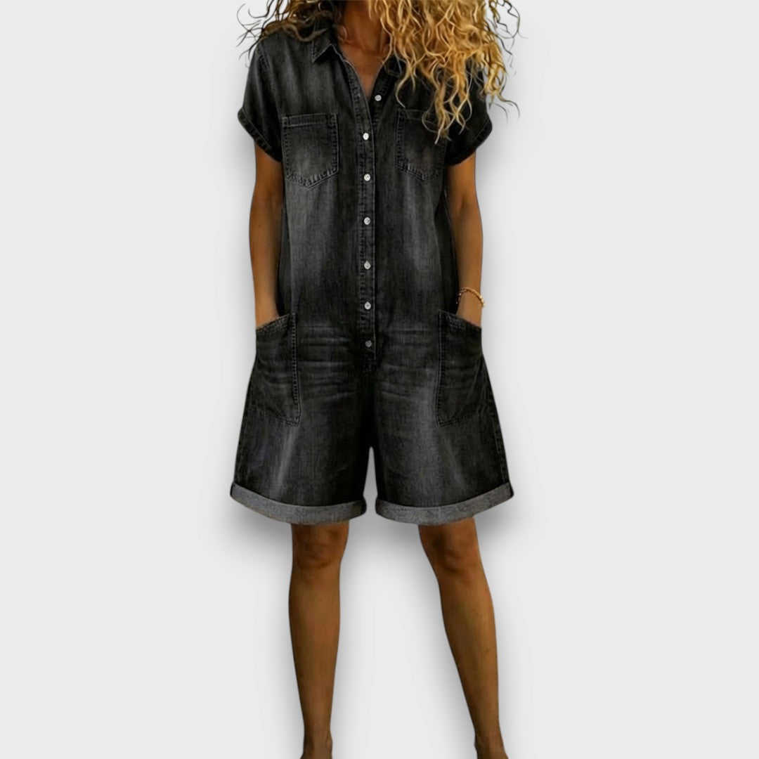 Mara | Jumpsuit Damen Sommer Kurz Bequem Lässig Denim-Look 2