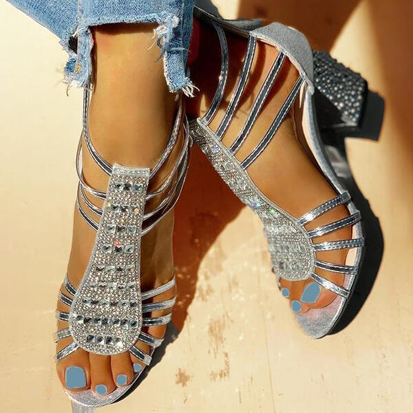Maria | Strassbesetzte Riemchensandalen mit Blockabsatz 5