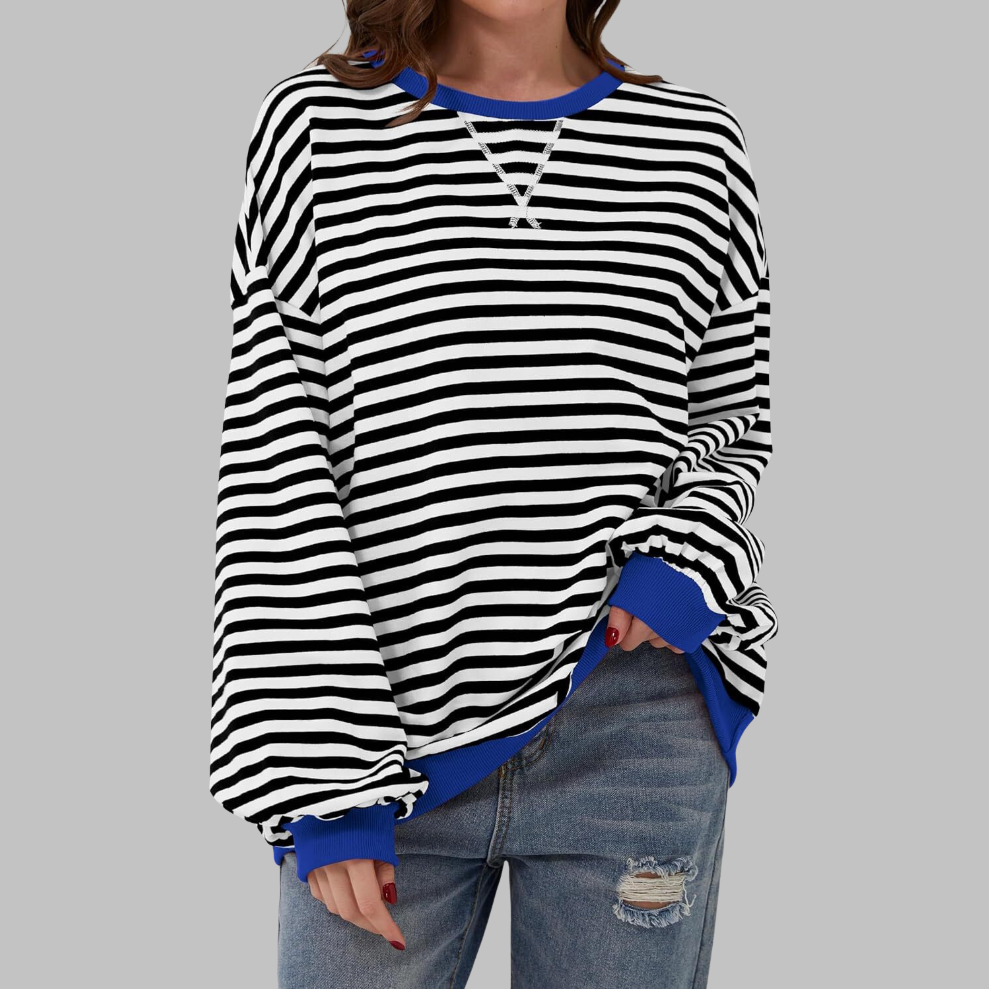 Marlow | Retro, Bequem & Stilvoll Sweatshirt Damen – Rosa-Weiße Streifen 0