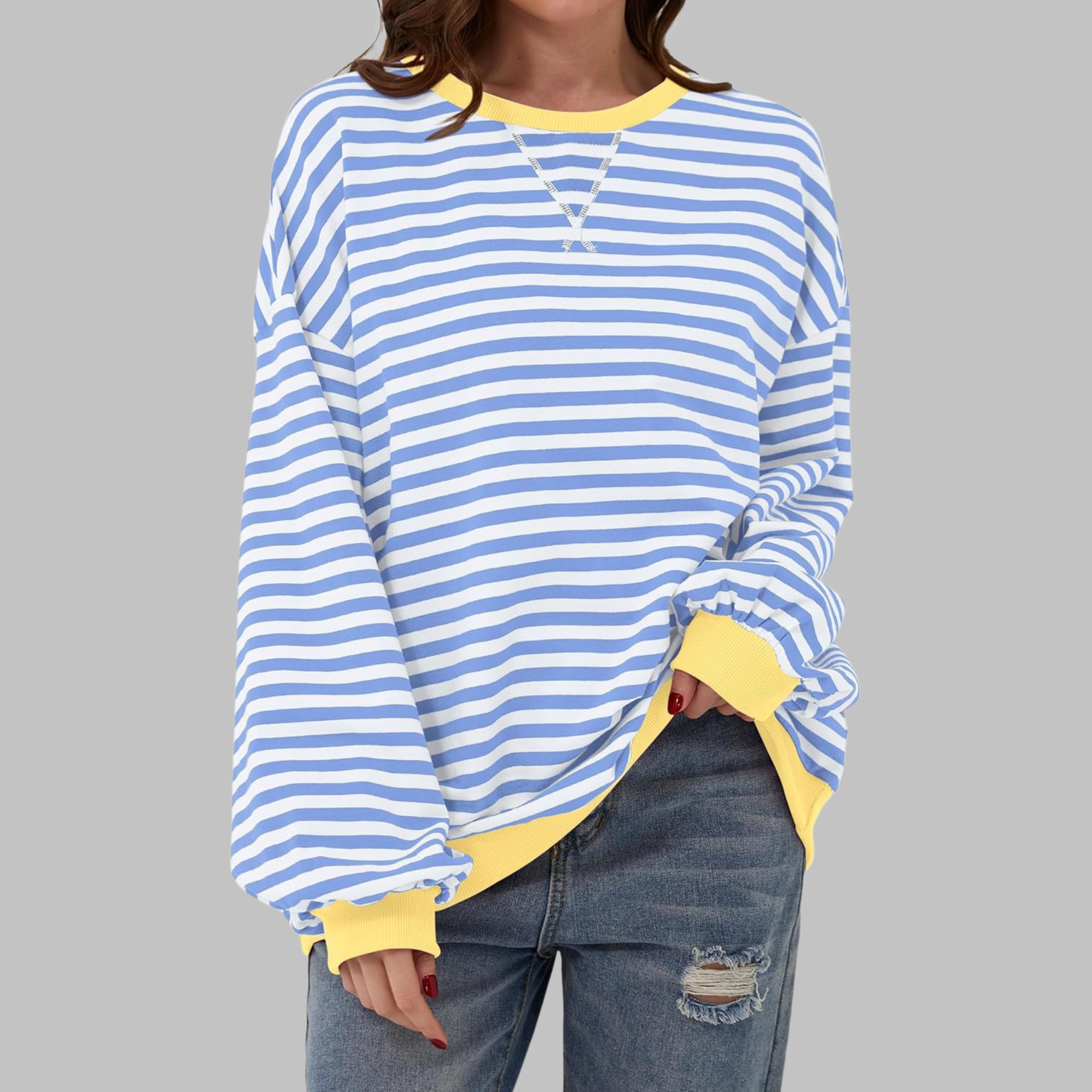 Marlow | Retro, Bequem & Stilvoll Sweatshirt Damen – Rosa-Weiße Streifen 2