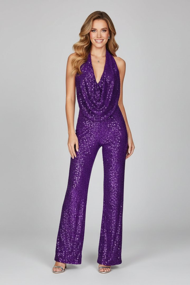 Maya | Glamouröser und schimmernder Pailletten-Halter-Jumpsuit 5