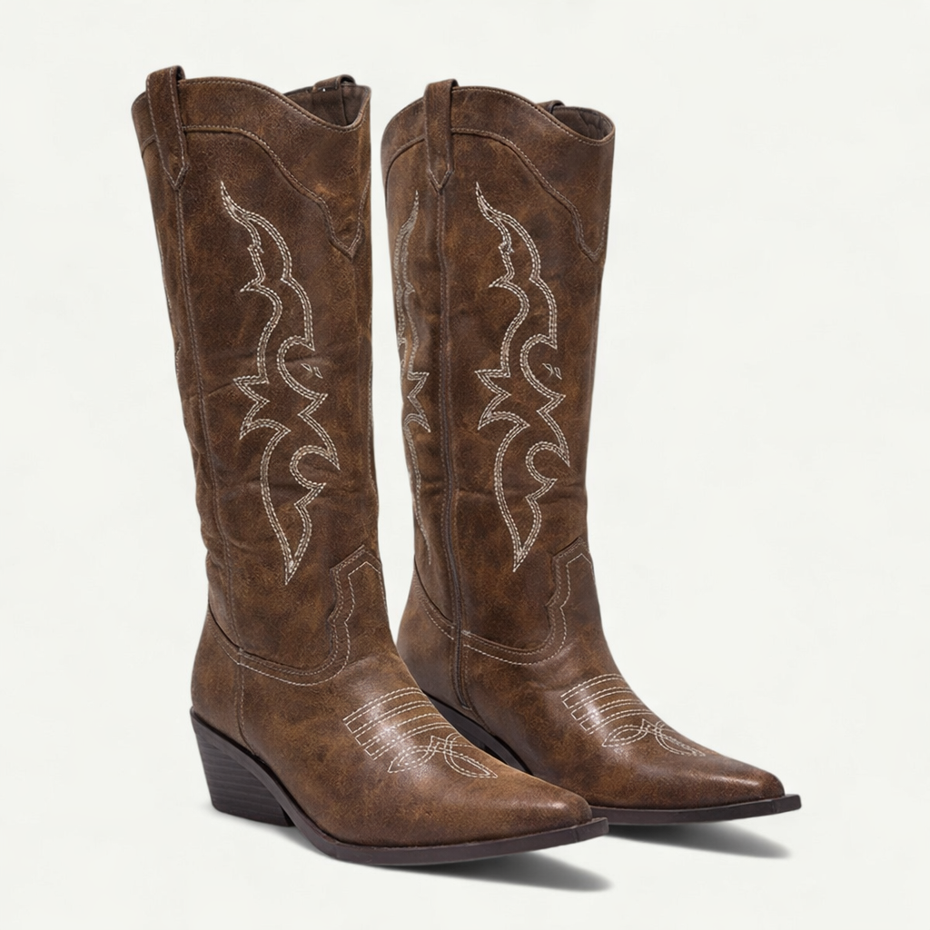 Mella | Westernstiefel Damen Wadenhoch Spitz Elegant Komfort Fit 1