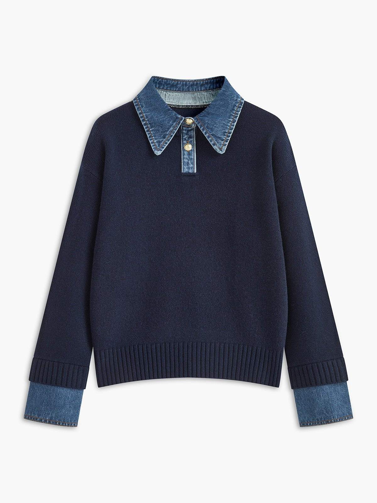 Mia | Damen-Polopullover aus Strick mit Jeanskragen 0