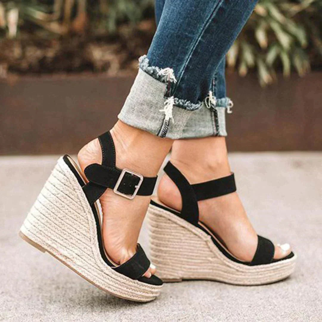 Mira | Damen-Sandalen Gewebter Keilabsatz Verstellbare Schnalle Elegant 1