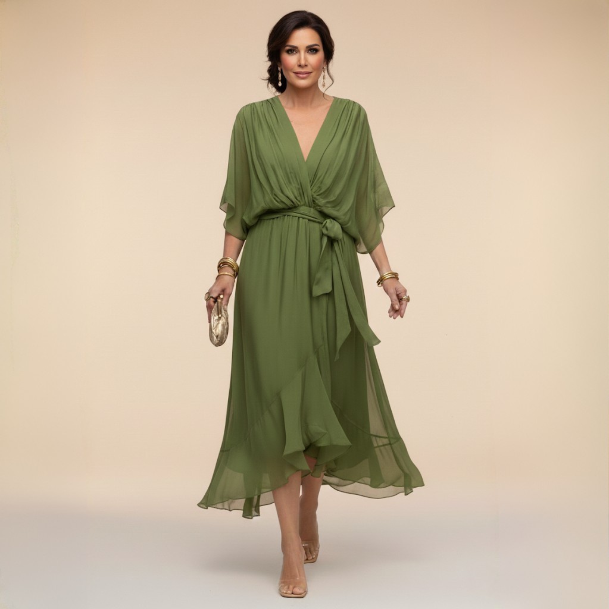 Mira | Elegantes Wickelkleid Damen – V-Ausschnitt, Ideal für Hochzeitsgäste & Feste 0