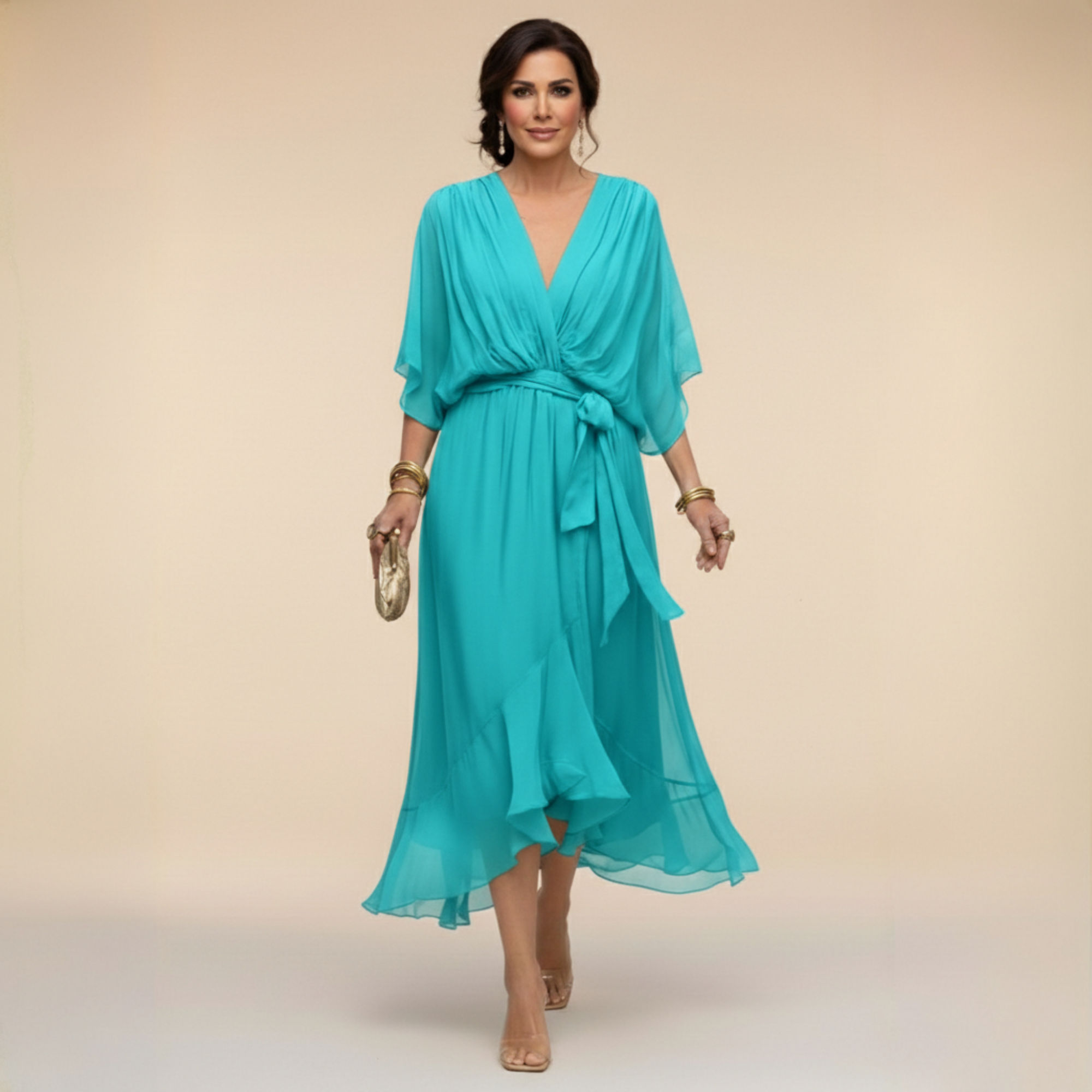Mira | Elegantes Wickelkleid Damen – V-Ausschnitt, Ideal für Hochzeitsgäste & Feste 7