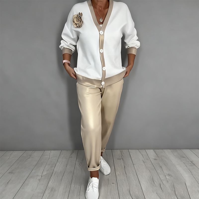 Mira | Elegantes, Vielseitiges Cardigan-Set mit Floralen Akzenten 0
