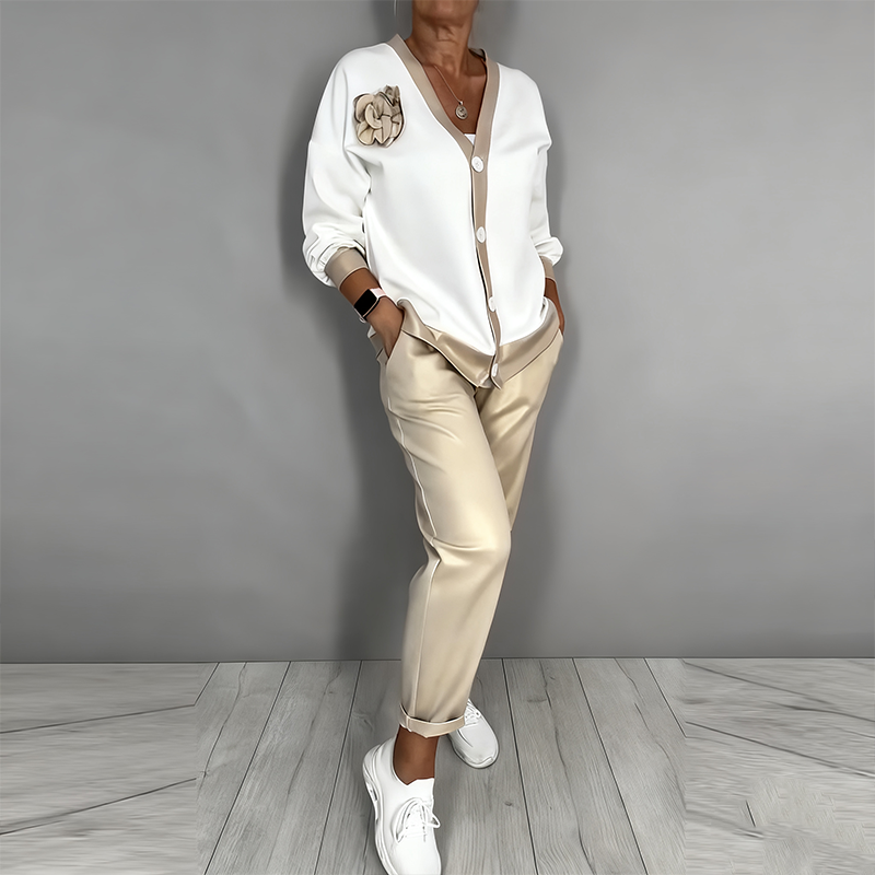 Mira | Elegantes, Vielseitiges Cardigan-Set mit Floralen Akzenten 4