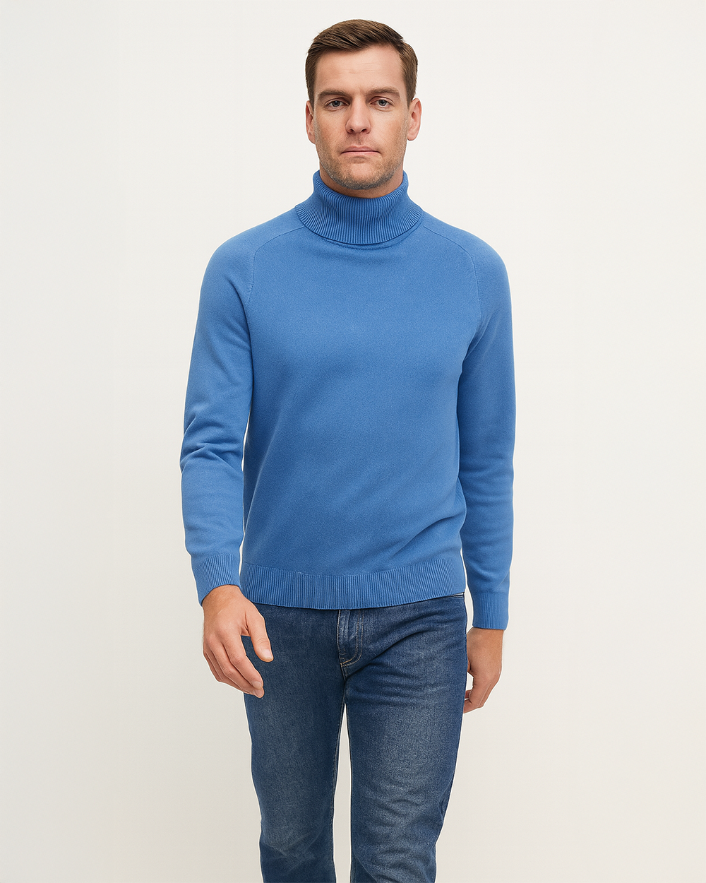 Feinstrick Rollkragenpullover mit Rippkragen