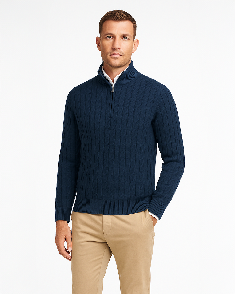 Halbzip Troyer Strickpullover mit Zopfmuster