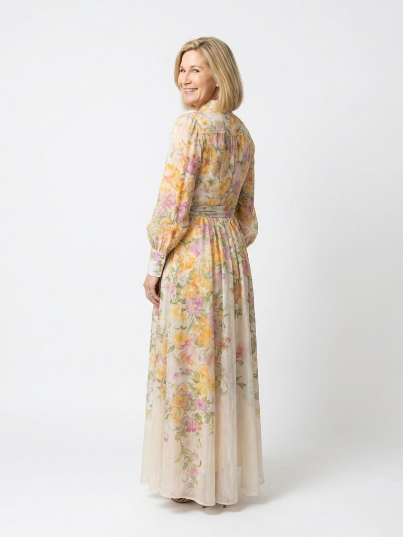 Mohn | Elegantes Maxikleid Langarm mit Blumenmuster für besondere Anlässe 1