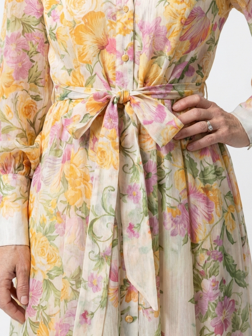 Mohn | Elegantes Maxikleid Langarm mit Blumenmuster für besondere Anlässe 2