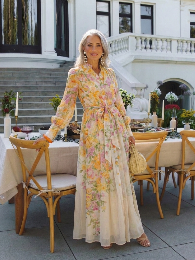 Mohn | Elegantes Maxikleid Langarm mit Blumenmuster für besondere Anlässe 7