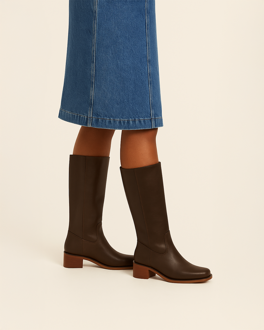 Blockabsatz kniehohe Stiefel mit rundem Zehenbereich