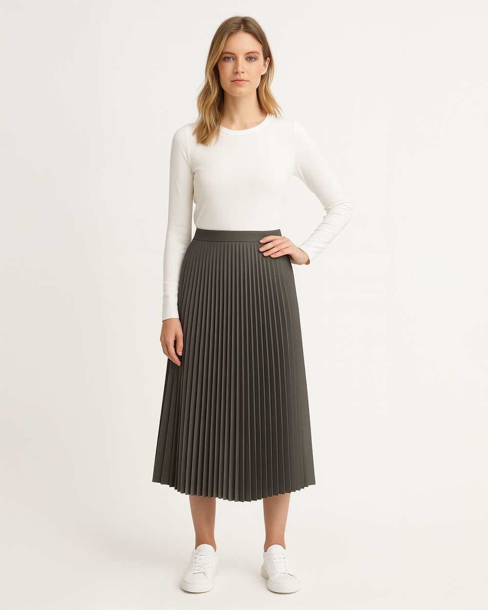 Falten Midi Plisseerock mit hoher Taille