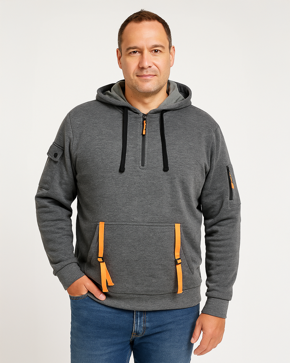 Lockerer Hoodie mit Reißverschluss und Kontrastdetails