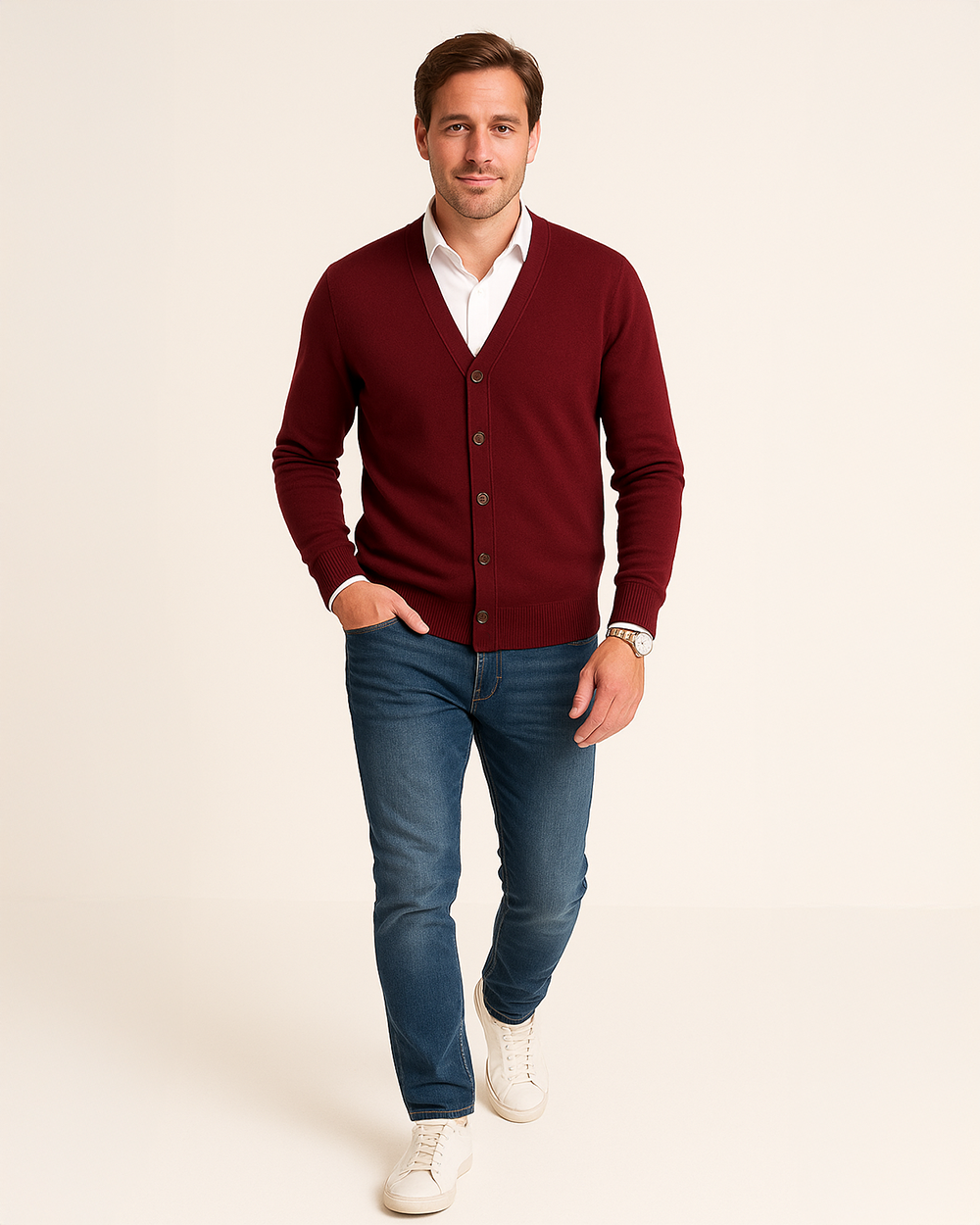 V-Ausschnitt Strickjacke mit Knopfleiste