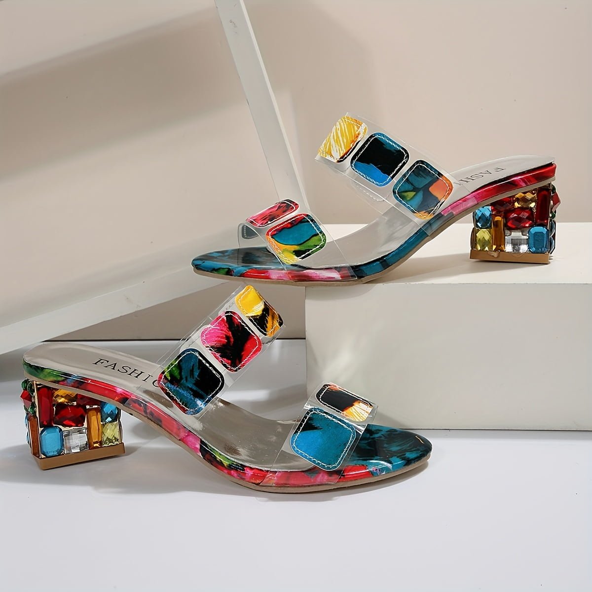 Olivia | Elegante Slide-Sandalen mit Edelstein-Blockabsatz und Offener Zehenpartie 2