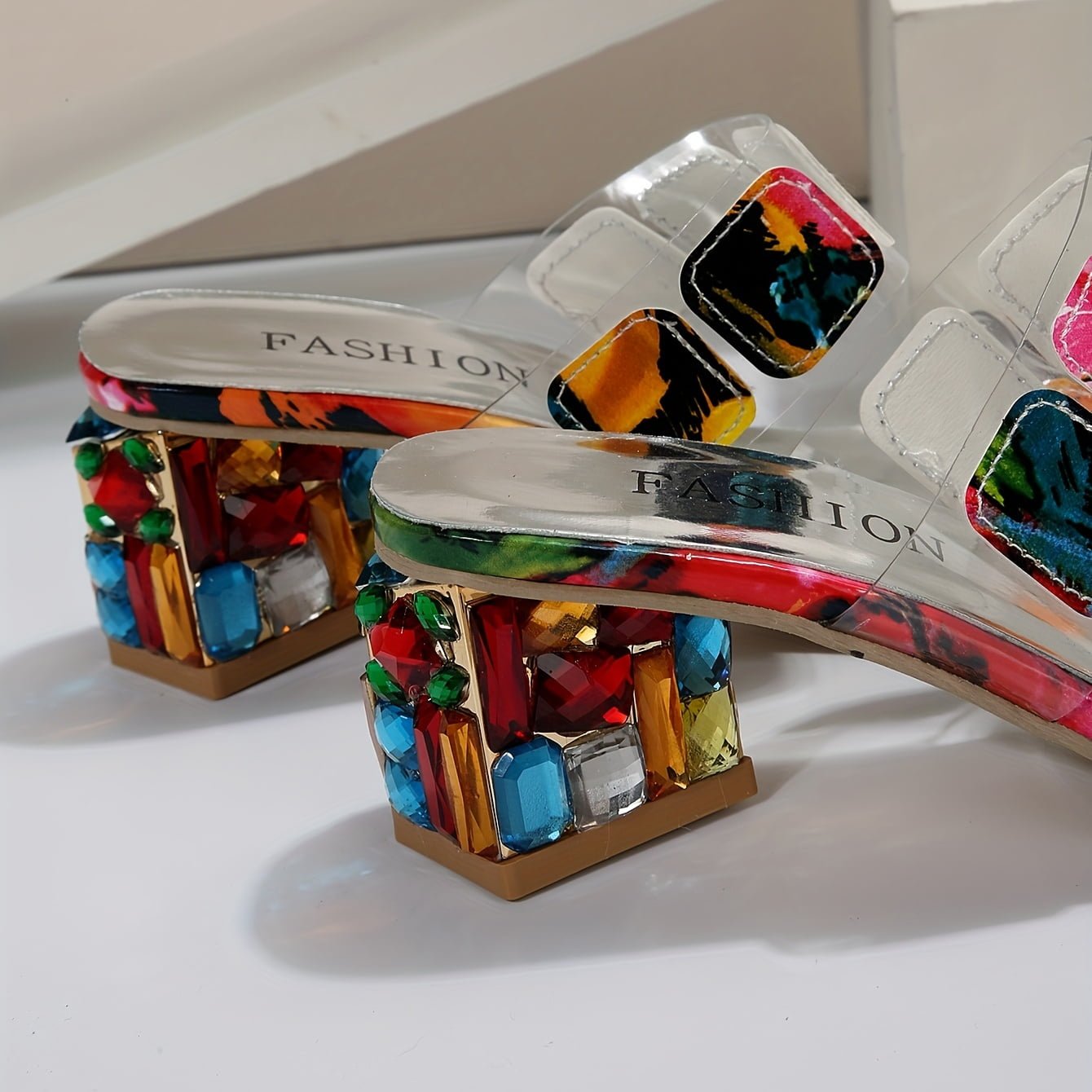 Olivia | Elegante Slide-Sandalen mit Edelstein-Blockabsatz und Offener Zehenpartie 3