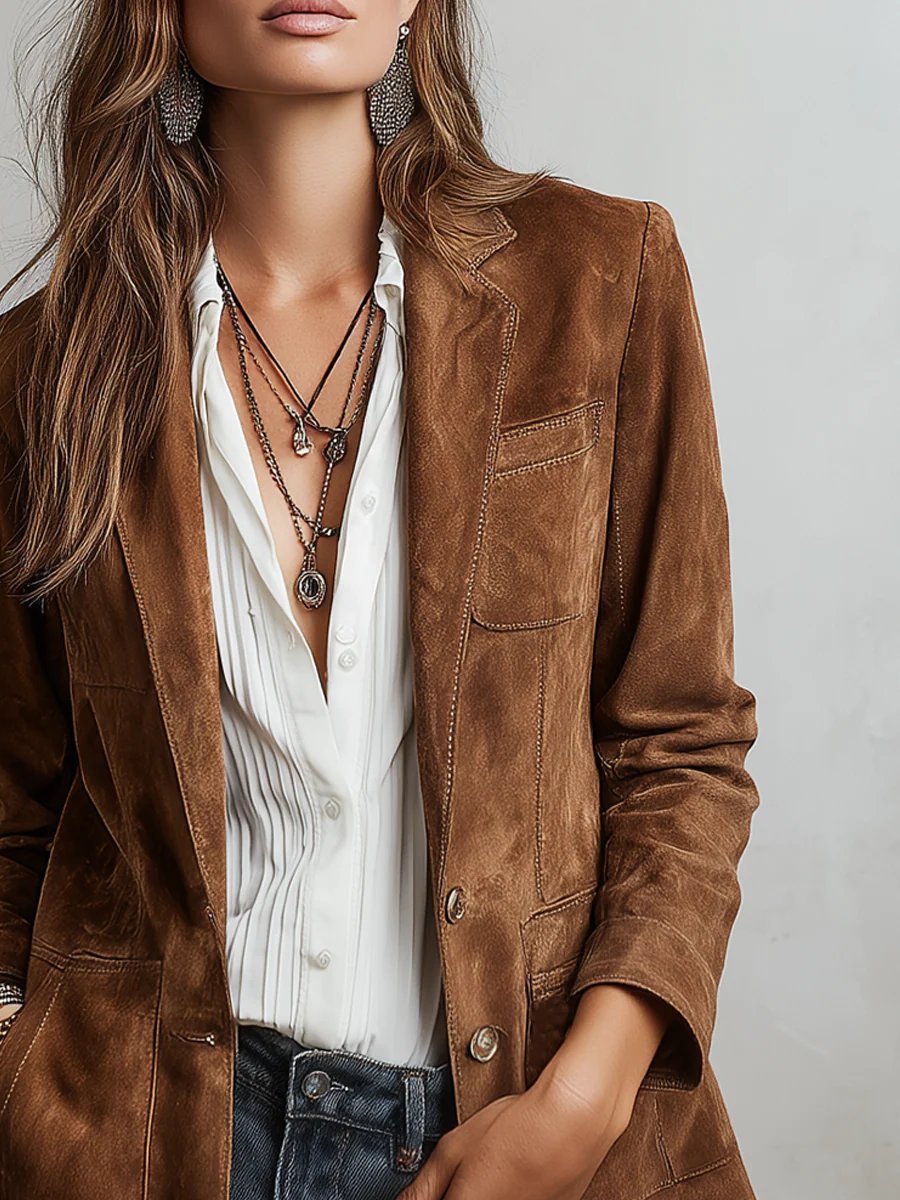 Olivia | Taillierter, Eleganter Damen Blazer aus Wildlederimitat – Blazer Schwarz für Herbst und Freizeit 0