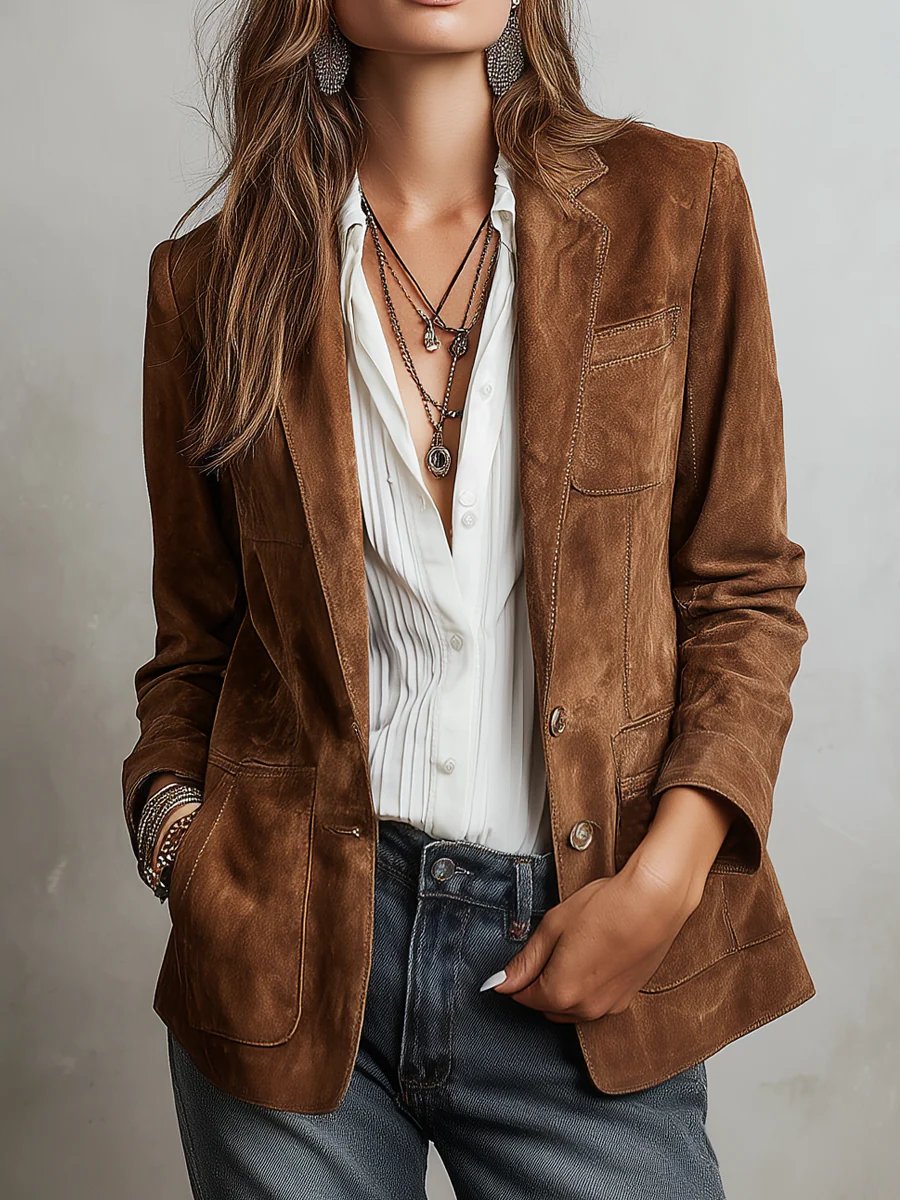 Olivia | Taillierter, Eleganter Damen Blazer aus Wildlederimitat – Blazer Schwarz für Herbst und Freizeit 1