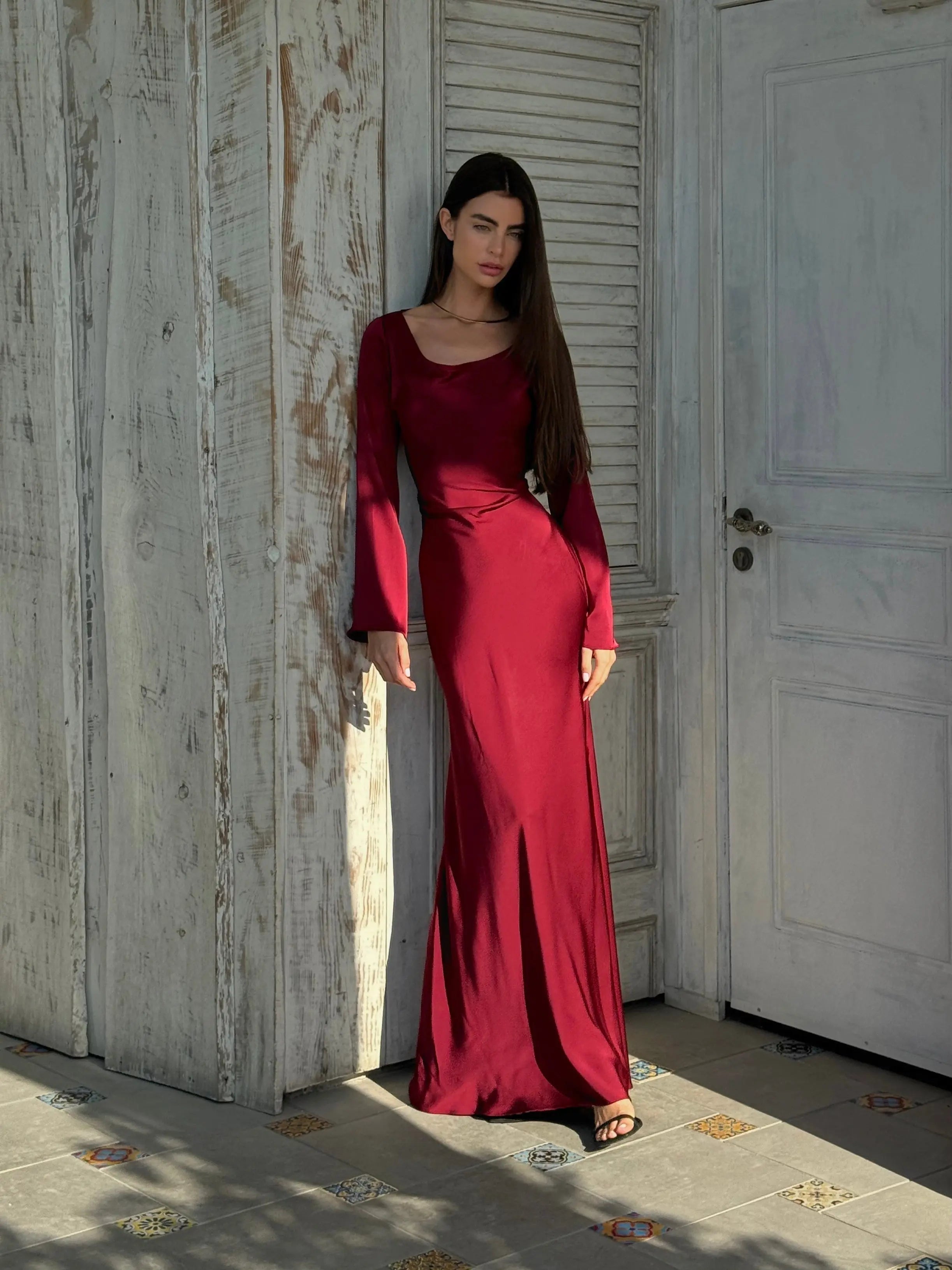 Ophelia | Elegantes Maxikleid Langarm für Damen – Figurbetont &amp; Festlich 2