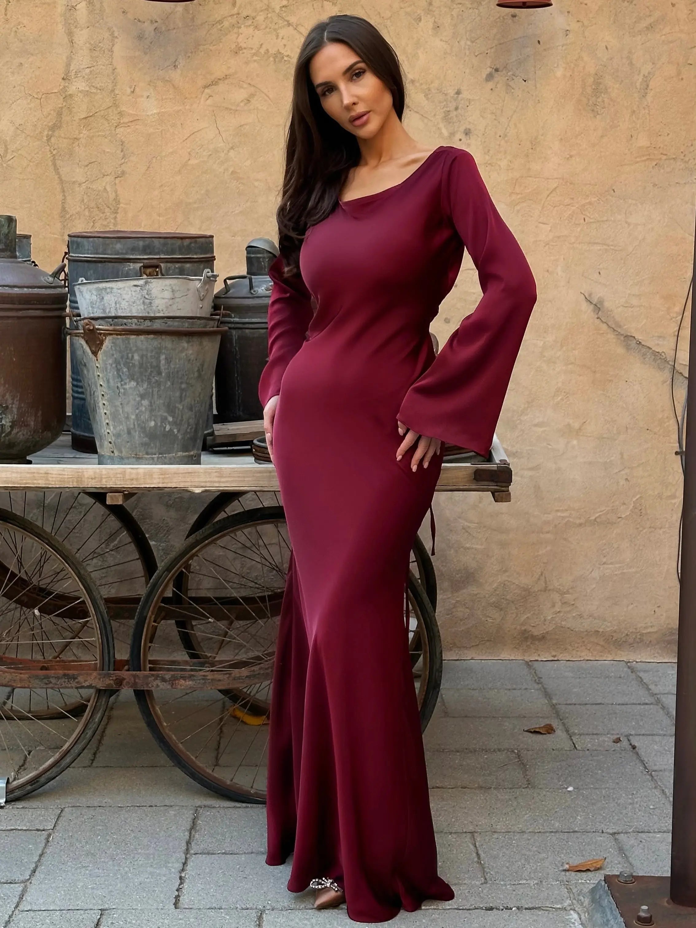 Ophelia | Elegantes Maxikleid Langarm für Damen – Figurbetont &amp; Festlich 9