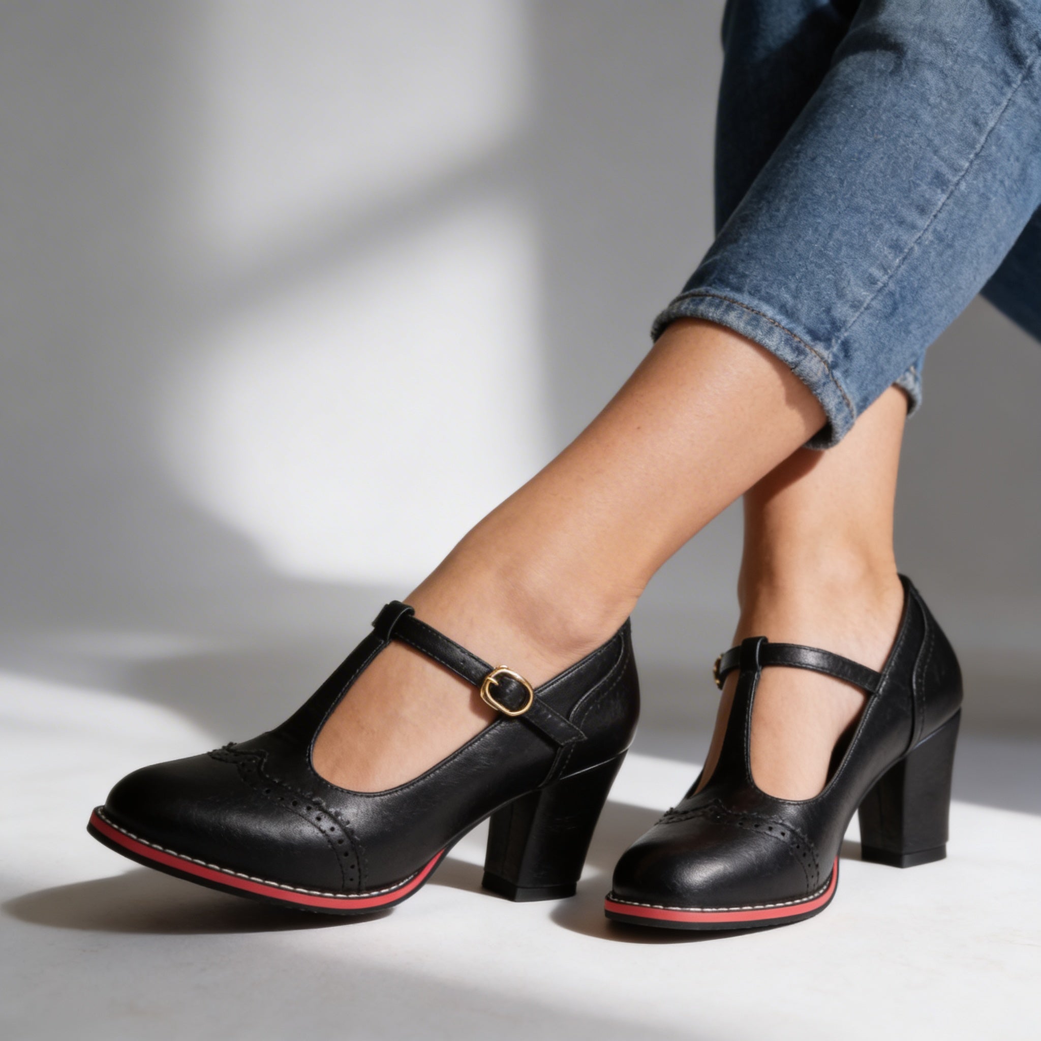 Ottavia | Damenpumps Blockabsatz Elegant T-Riemen Stilvoll 3
