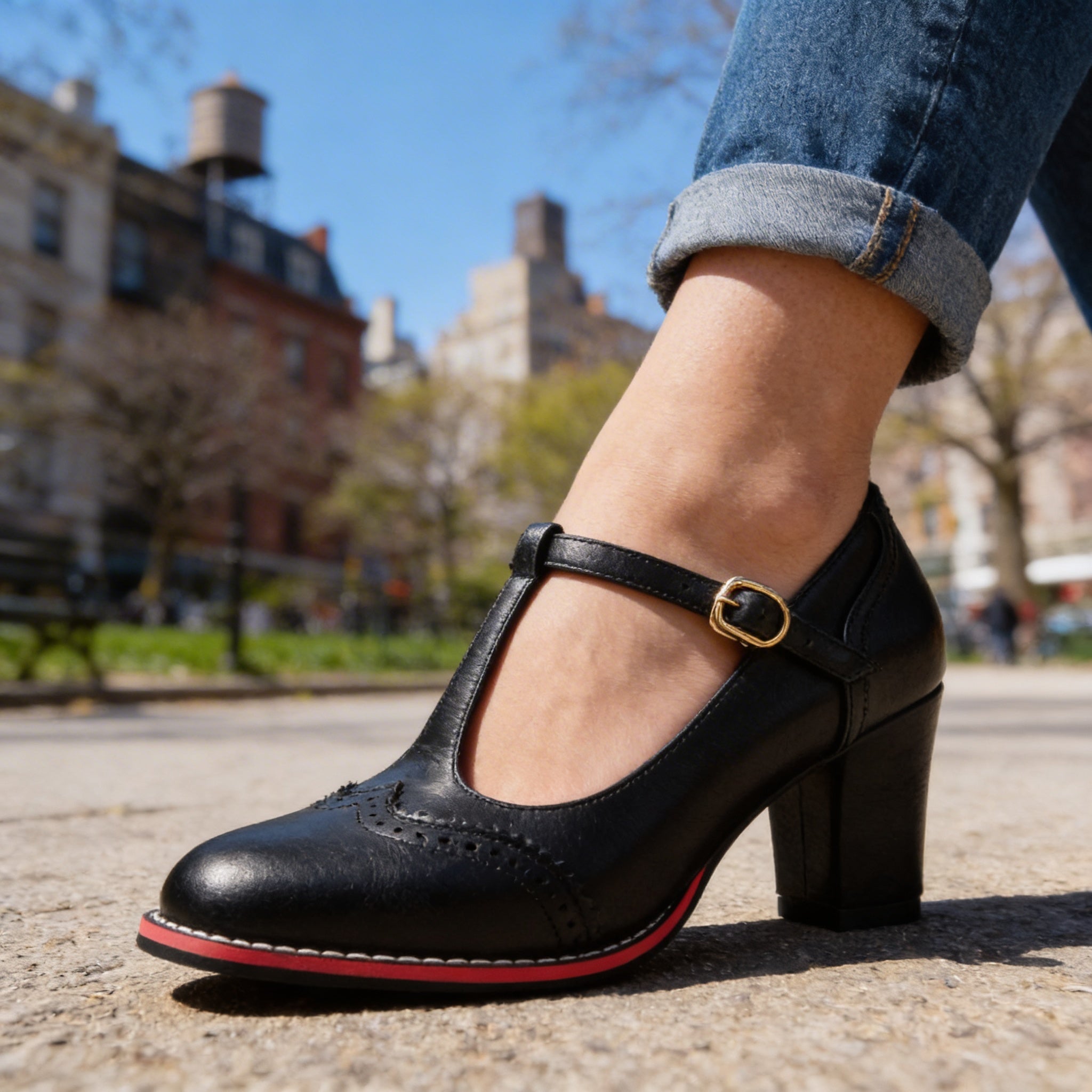 Ottavia | Damenpumps Blockabsatz Elegant T-Riemen Stilvoll 5