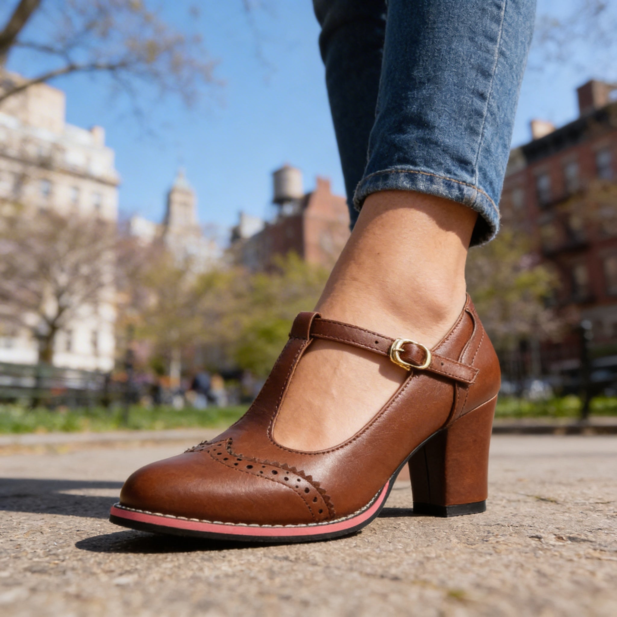 Ottavia | Damenpumps Blockabsatz Elegant T-Riemen Stilvoll 6