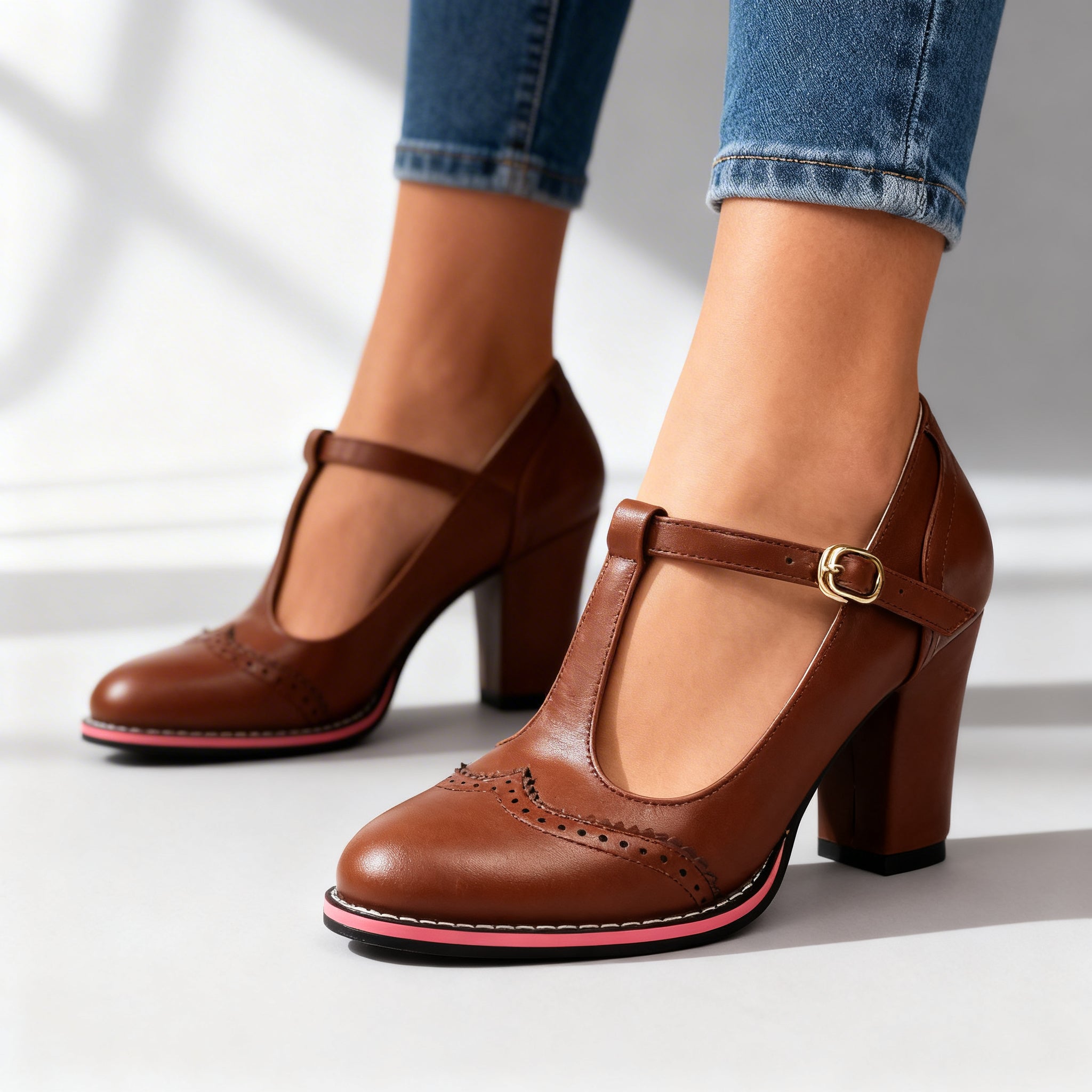 Ottavia | Damenpumps Blockabsatz Elegant T-Riemen Stilvoll 7