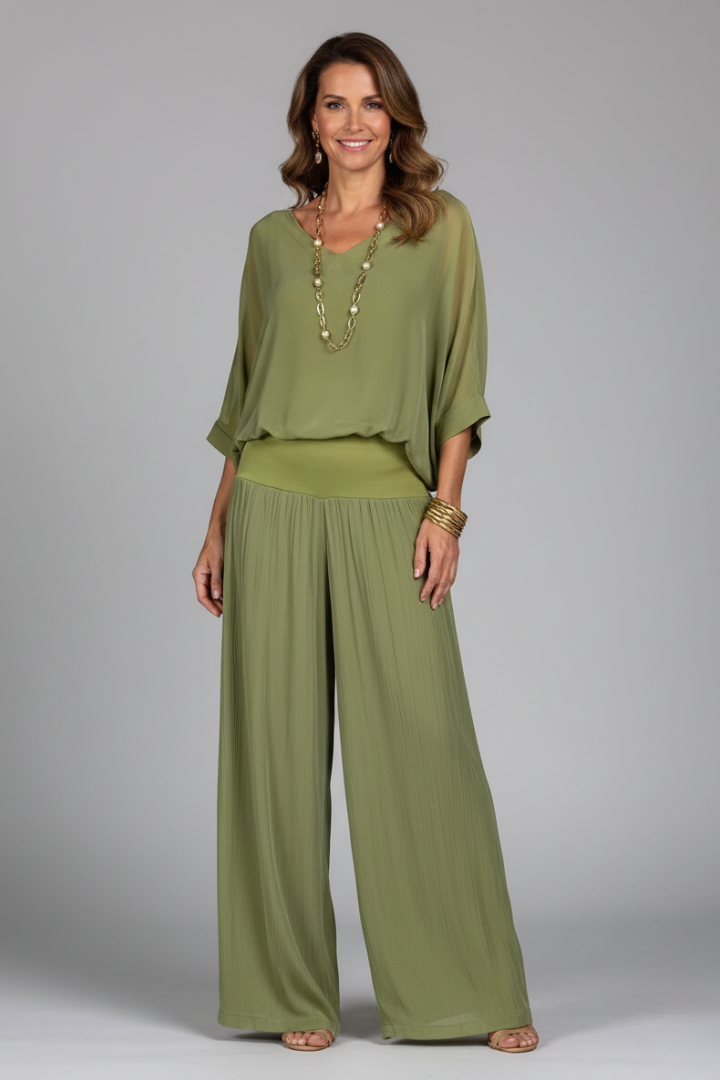 Pia | Elegantes Twin Set Damen – V-Ausschnitt & Weites Bein für Stil und Komfort 0