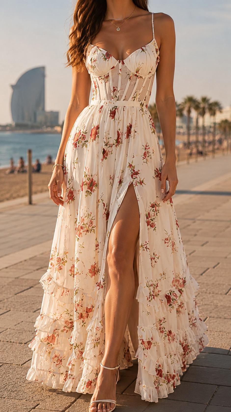 Queniva | Elegantes, Fließendes Maxikleid für Damen – Feminine Silhouette mit Blumenmuster 0