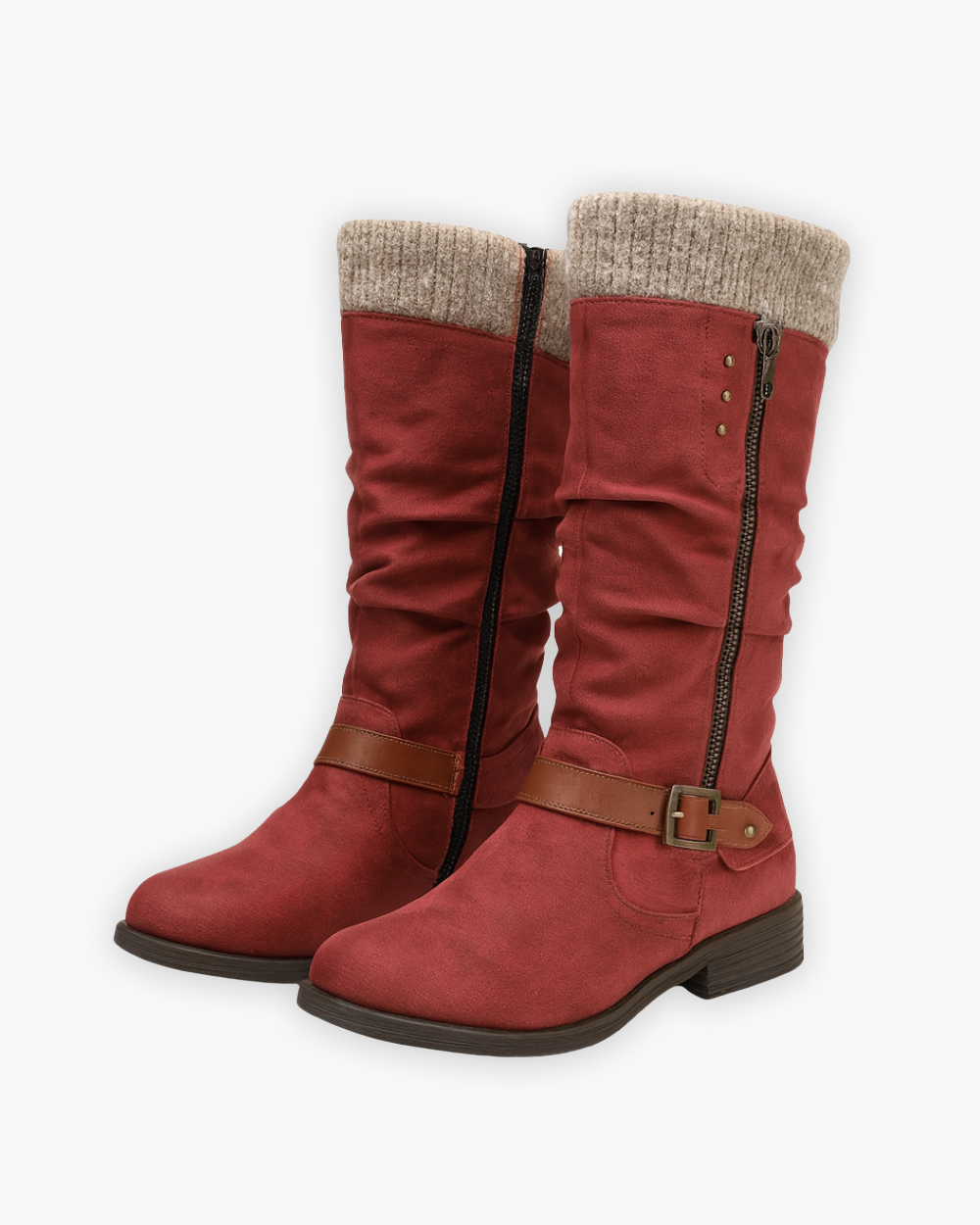 Winterstiefel mit Zierschnalle und Strickumschlag
