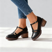 Valentina | Elegante und stilvolle T-Riemen Blockabsatz Loafer