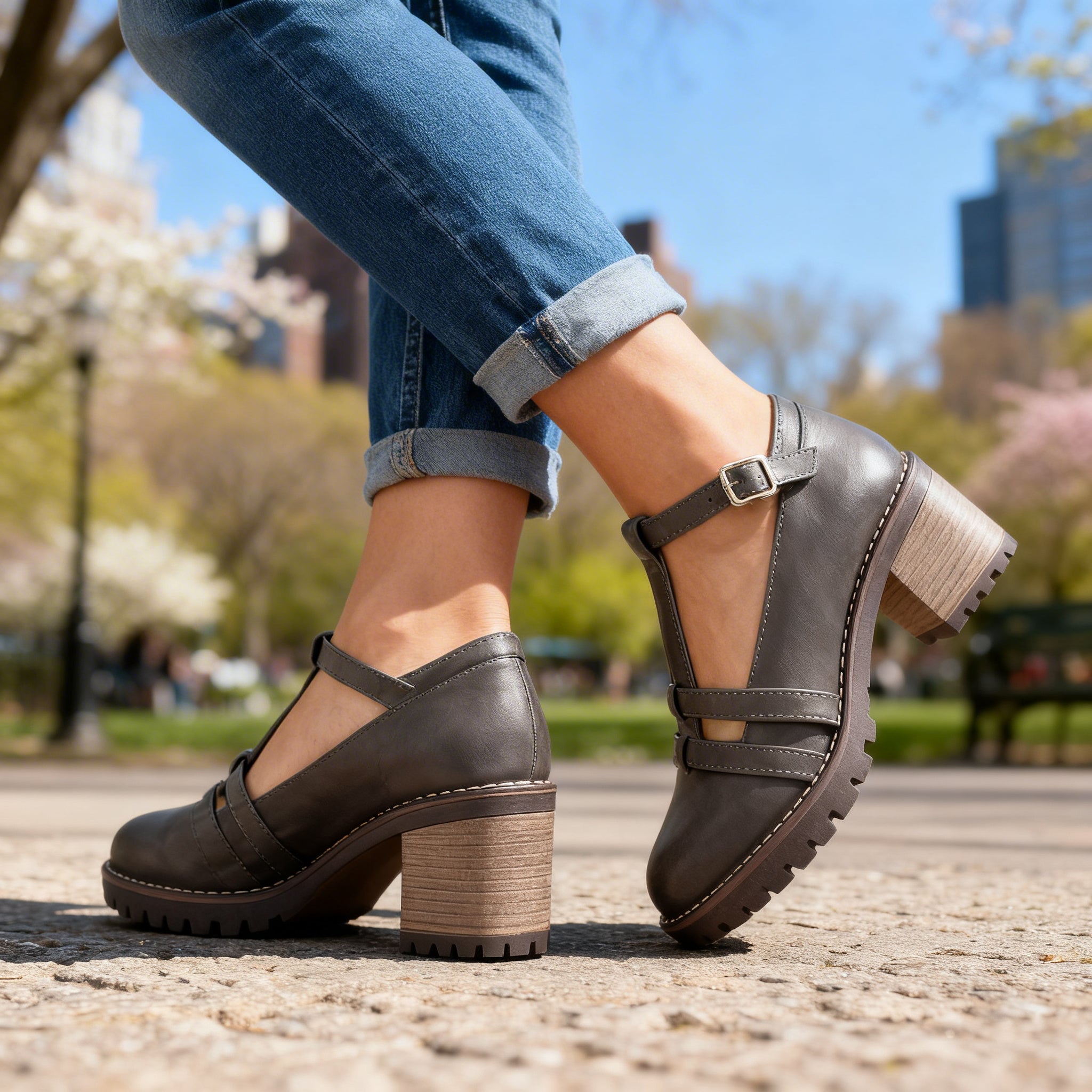 Romy | Damen Loafer Schwarz T-Riemen Blockabsatz Elegant Komfortabel 3