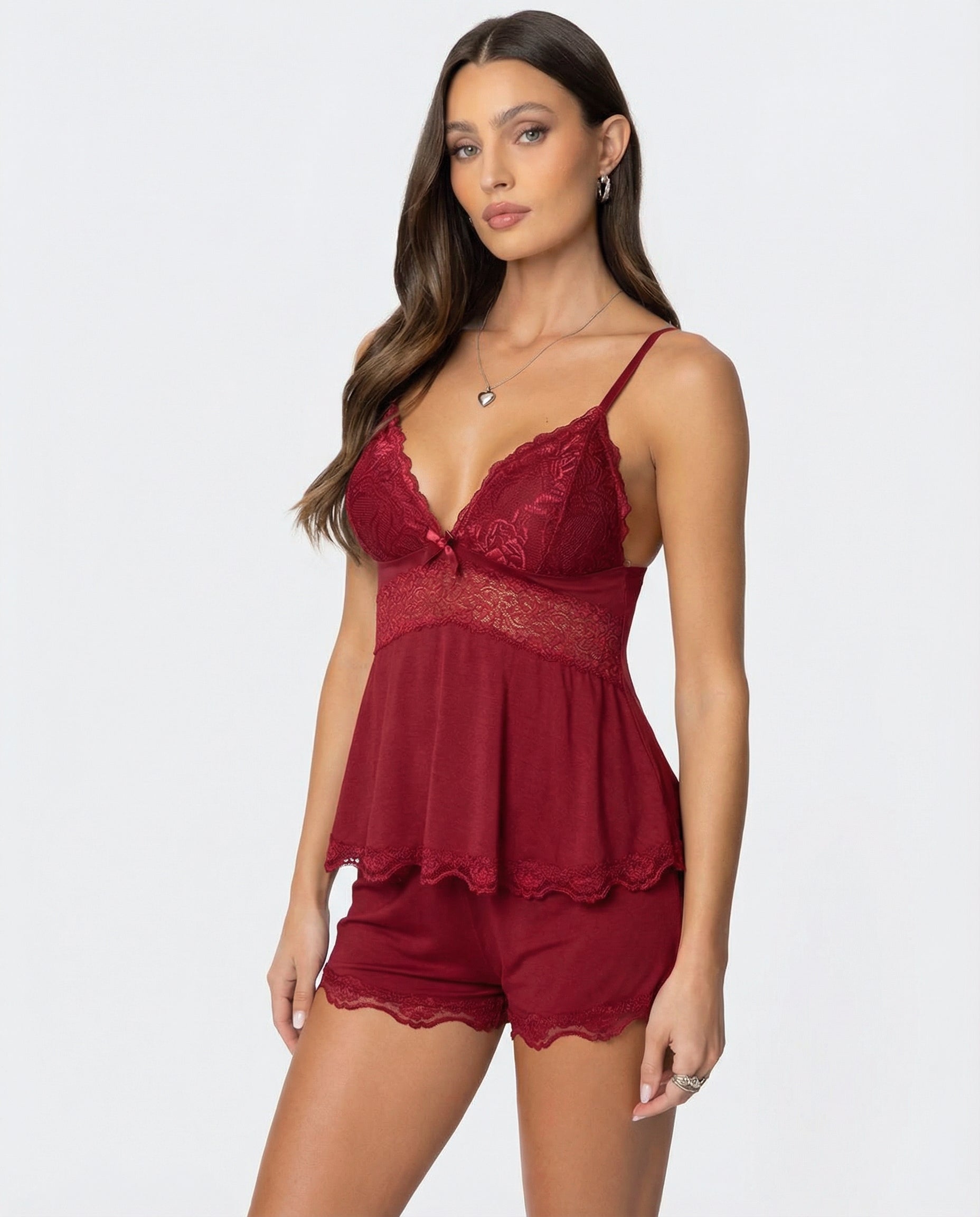 Rosa | Elegante Oberteile Damen Spitzen-Camisole und Shorts Set Atmungsaktiv Bequem 8