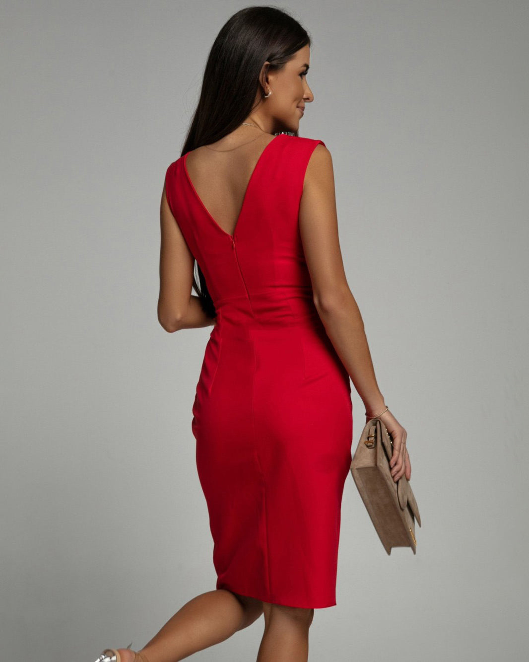 Rosa | Elegantes, Figurbetontes Damenkleid – V-Ausschnitt für Hochzeitsgast & Festliche Anlässe 1