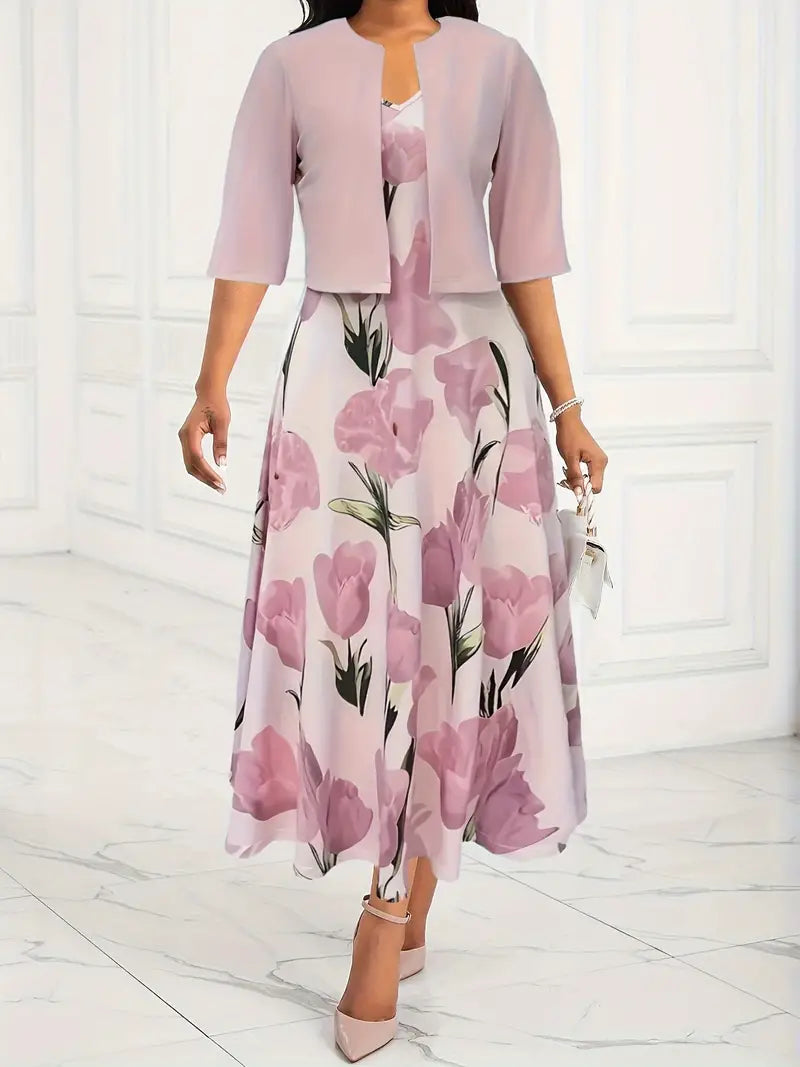 Rosalia | Elegantes Damen Maxikleid Sommer mit Blumenmuster und Jacke 0