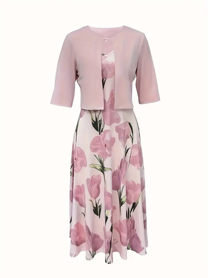 Rosalia | Elegantes Damen Maxikleid Sommer mit Blumenmuster und Jacke 1