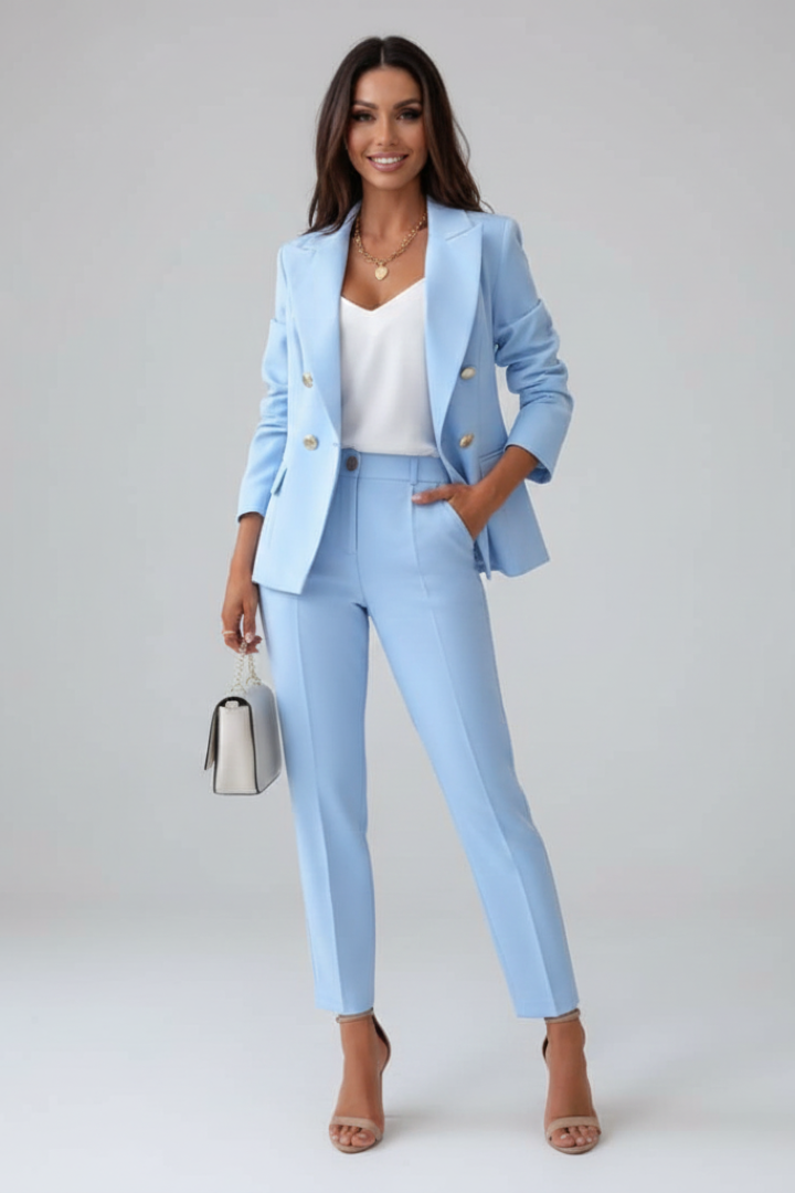 Samantha | Elegantes Damen Anzug Blau – Zweireihiges Blazer-Anzug-Set für Stilbewusste 0