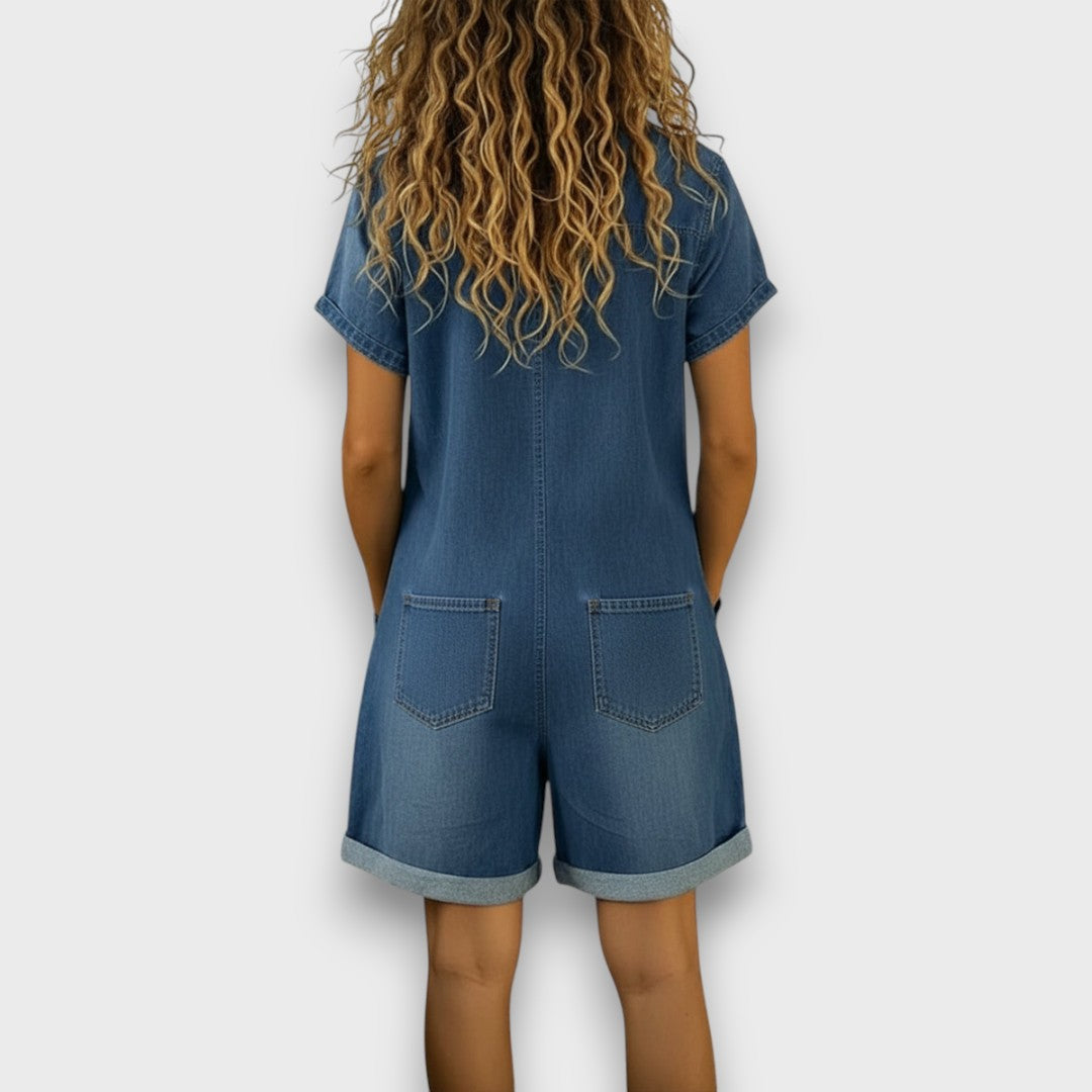 Sarina | Bequemer, Stilvoller & Kurz Damen Overall im Denim-Look 1